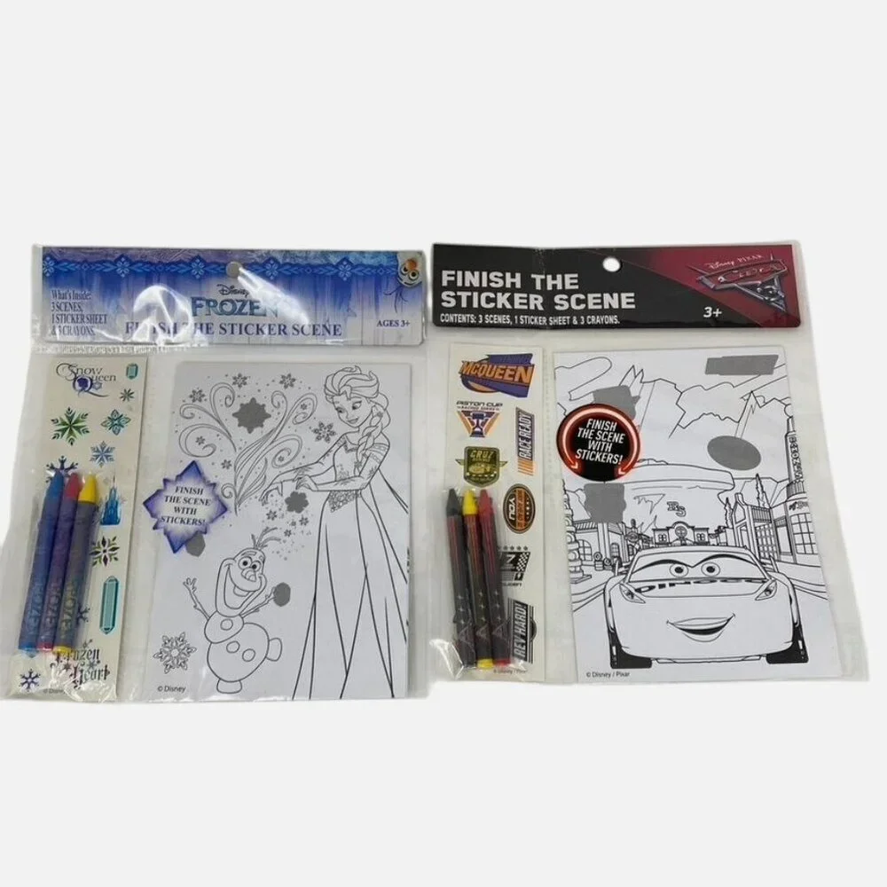 Disney 2 Pack Frozen/ Cars Finish The Sticker Scene Ages 3+ Road Trips Activity
